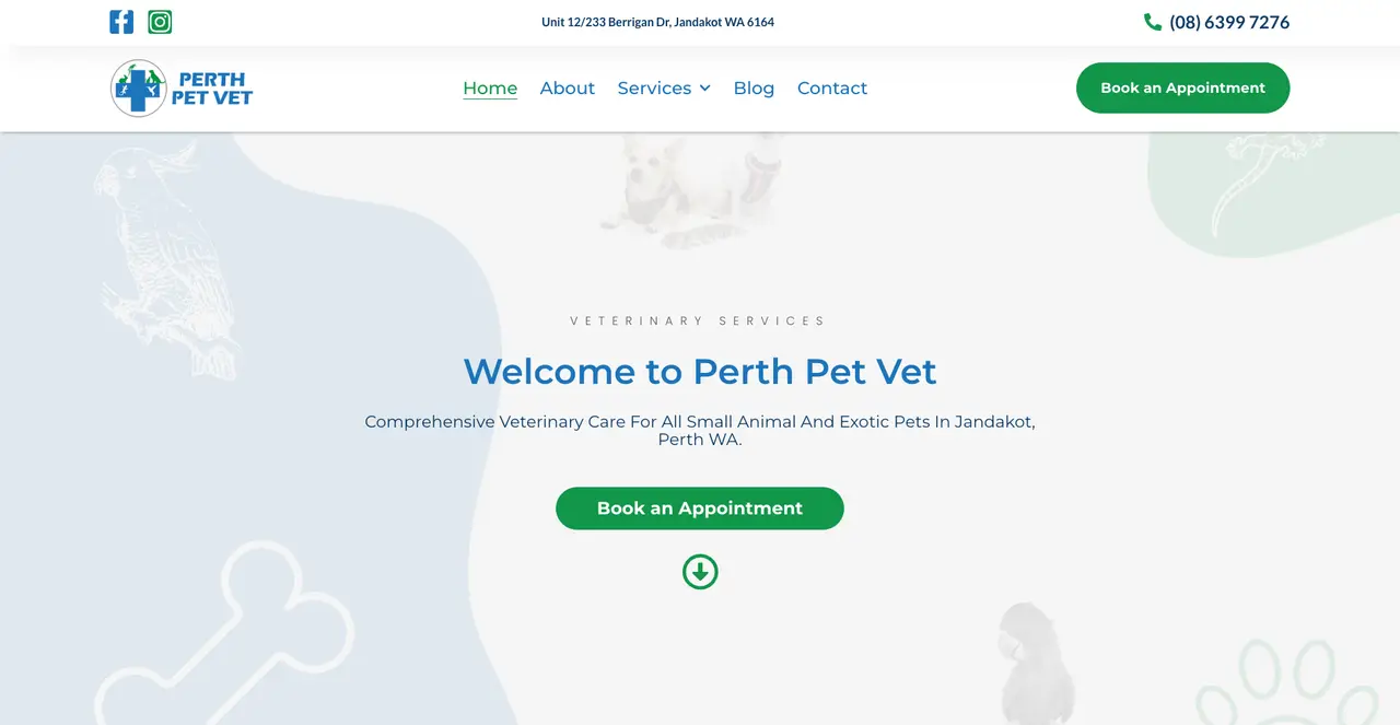Perth Pet Vet website managed with SEO and website support from JimmyTech