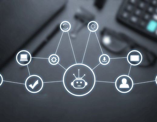 Flat digital illustration of AI chatbot and automation workflows symbolising Botpress, OpenAI, and HubSpot integrations by JimmyTech.